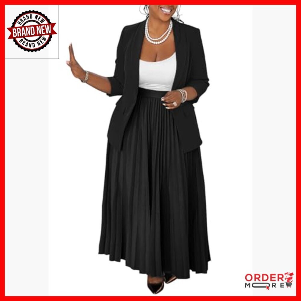 Plus Size 2 Piece Blazer Skirt Suit Set Business Casual Office Outfit - Picture 2 of 3
